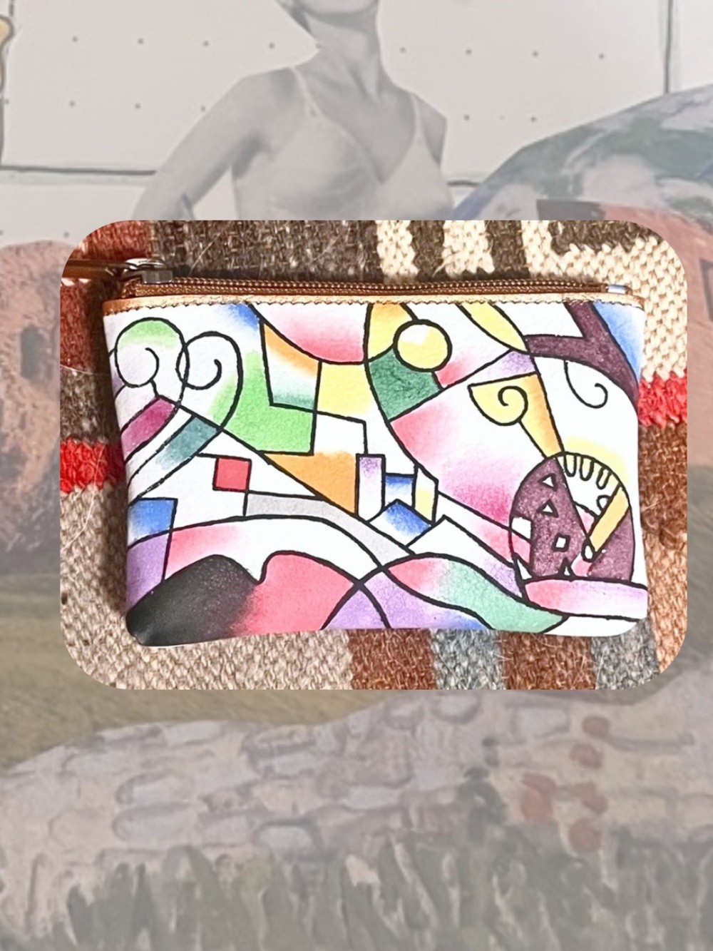 🍭3/$20 (wallet) 🆕🎉 hand painted leather abstract coin purse